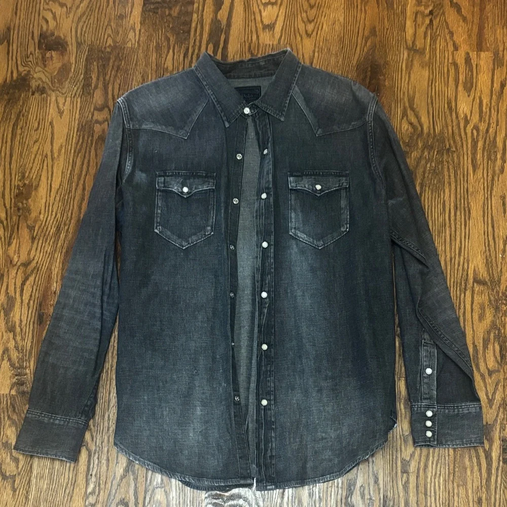 Vintage Polo by Ralph Lauren Black Denim Shirt XL - Picture 1 of 7
